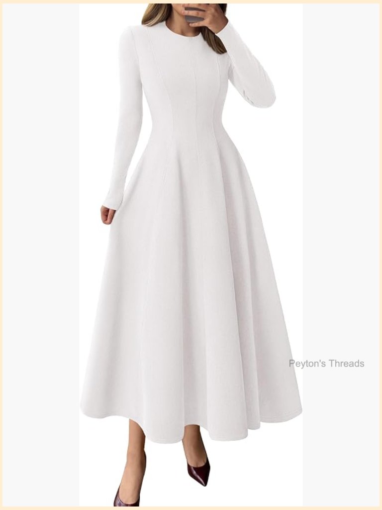 Elegant Long Sleeve Midi A-Line Cocktail Dress With Concealed Back Zipper